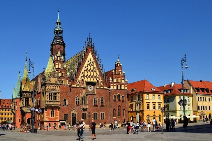 Stadhuis en marktplein in Wroclaw